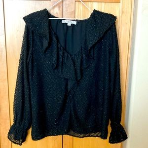 Black Loft blouse, v neck with ruffles